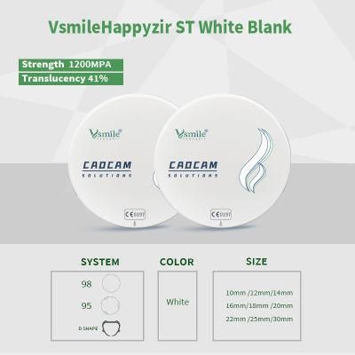 Vsmile St Super Translucent White Blank Zirconia Blocks Discs for 98mm Open CAD Cam