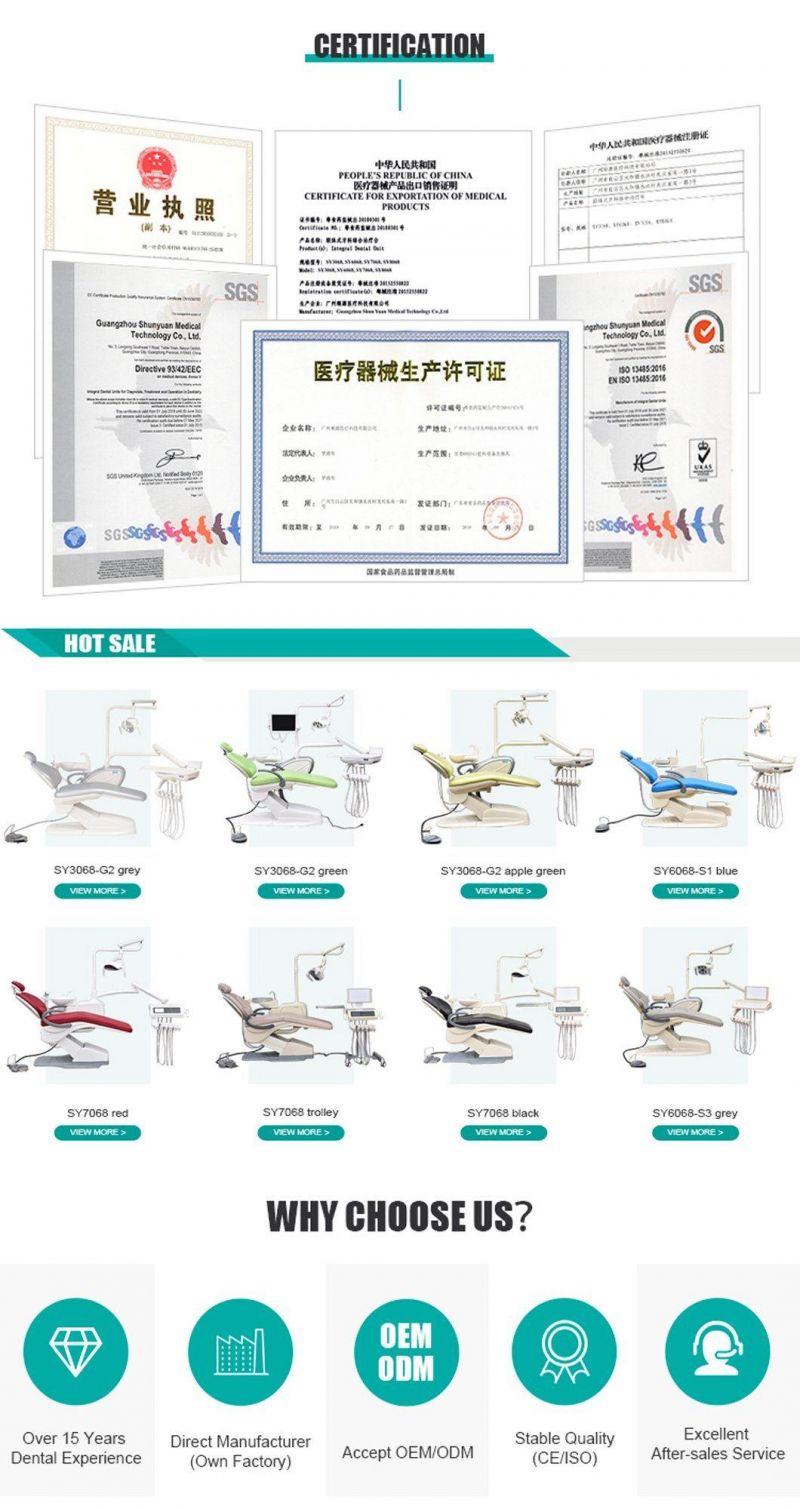 Manufacturere Dental Equipment and Supplies Shun Yuan Dental Chair Unit for Sale