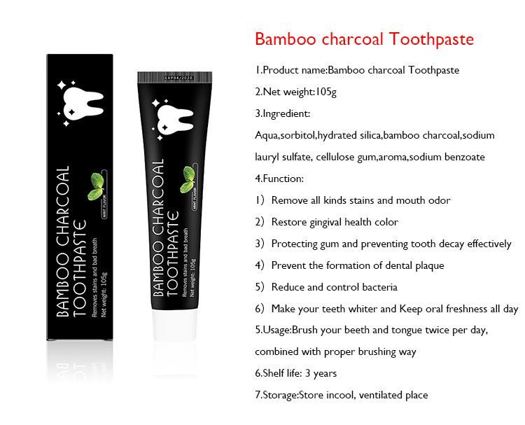 Daily Use Fluorid Free Mint Flavor Bamboo Charcoal Teeth Whitening Toothpaste