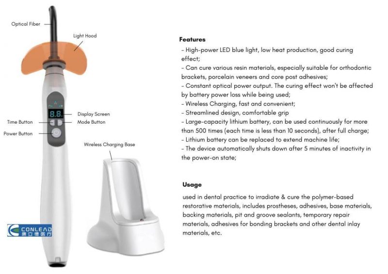 CE Dental Wireless LED Curing Light Resin Light Lamp