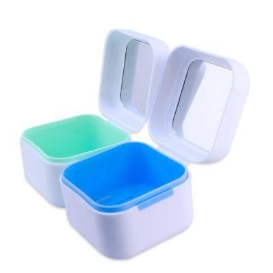 Square Shape Denture Box with Mirror False Teeth Cleaning Box