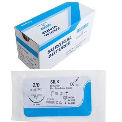 Manufactory Non-Absorbable Silk Braided Suture Sugical Suture with Needle, CE ISO