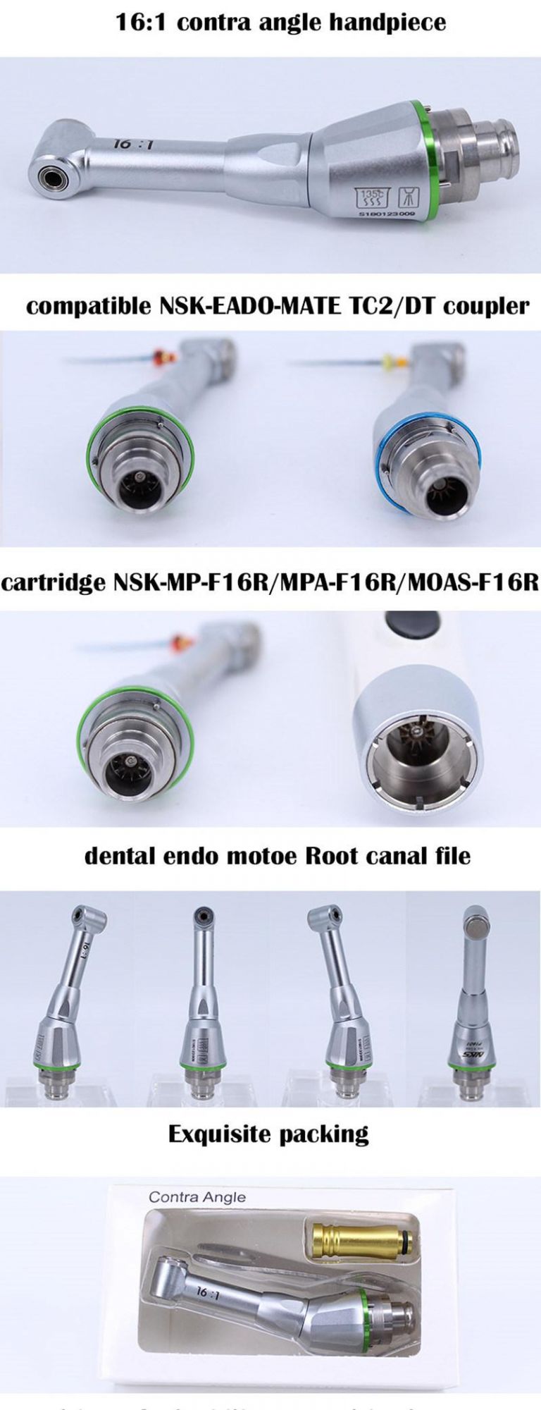 Dental Instrument 16: 1 Contra Angle Handpiece for Dental Endo Motor