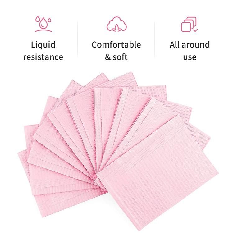 500 Pink Dental Bibs 3 Ply Waterproof Tattoo Bibs 13 X 18 Inches Disposable Patient Bib for Dentist