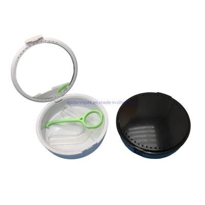 Plastic Round Dental Orthodntic Denture Retainer Aligner Box with Mirror