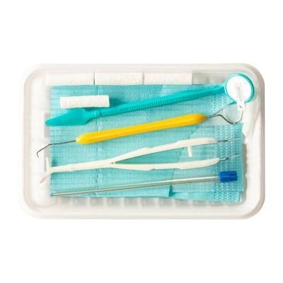 Disposable Dental Examination Instrument Kit-Tray, Mirror, Explorer, Pliers, Bibs-200 Kits
