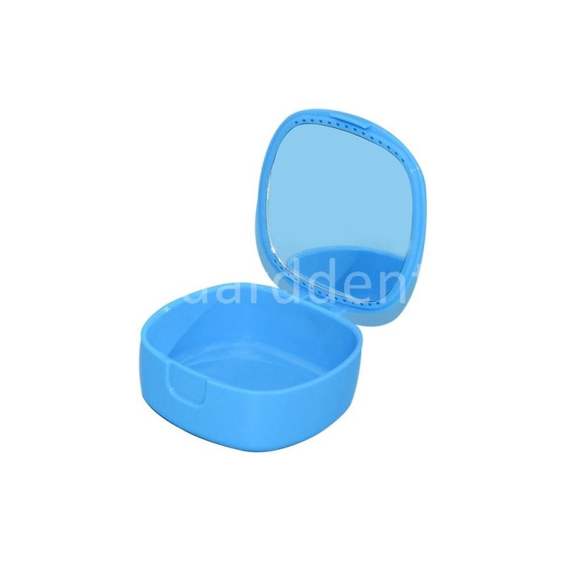 Waterproof Body Denture Box with Mirror, Rainbow Colors Retainer Box