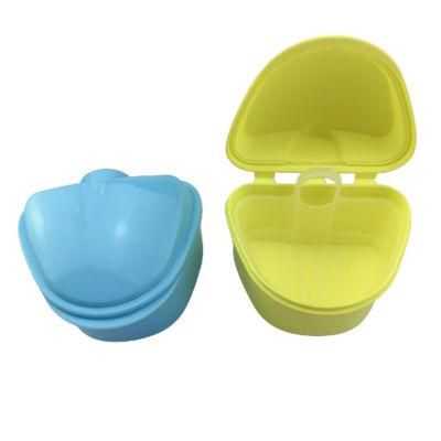 Portable Plastic Trapezoidal Denture Storage Cup with Basket Net for Office/ Travel