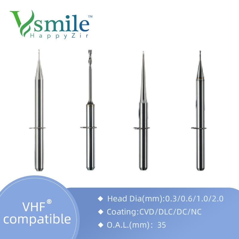 Dental Tools VHF K5 S1 S2 Cadcam Milling Burs for Mill Zirconia PMMA Peek DC Dlc Coating Compatible with VHF Cadcam System