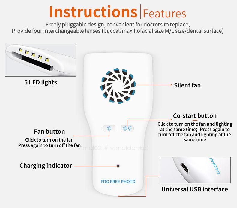 Dental LED Fog Free Photo Mirror Stainless Steel electronic Reflector