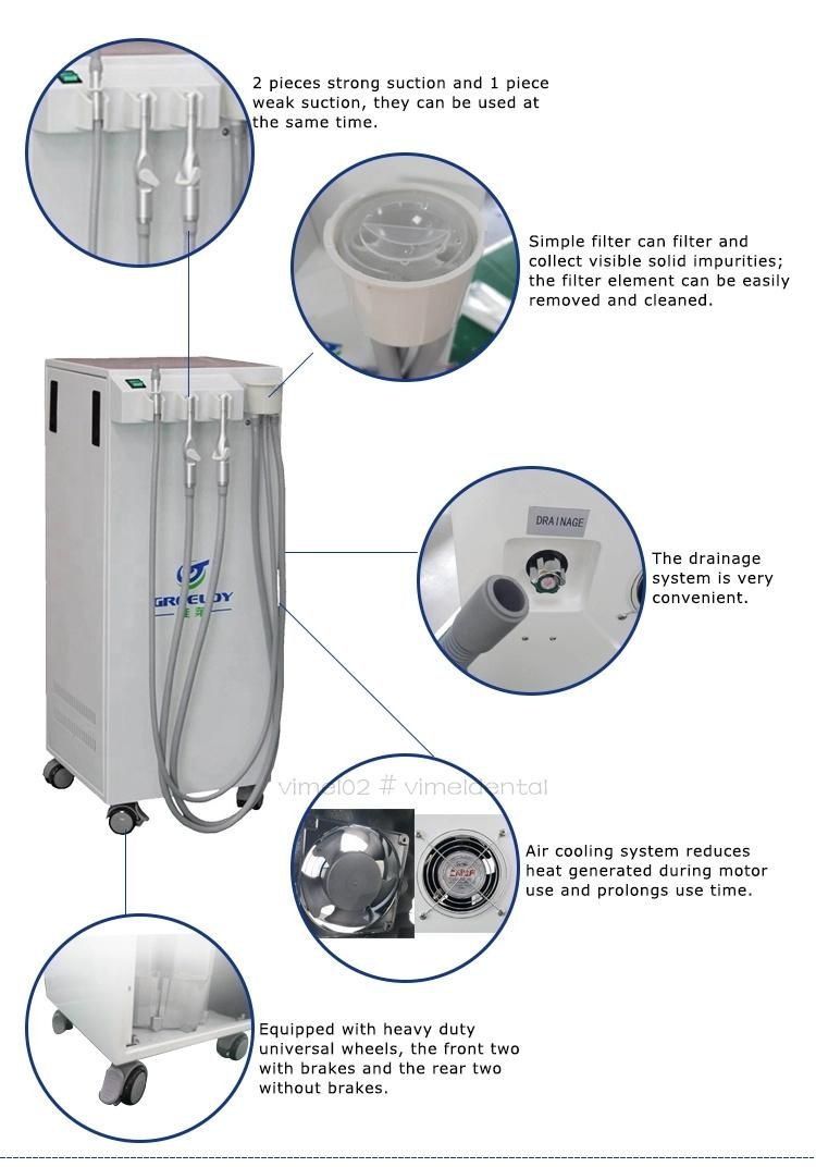 Greeloy Dental Vacuum Pump Movable Suction Unit Machine 450W with Double Saliva Ejector