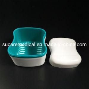 European Style Plastic Denture Storage/Cleaning Case with Basket