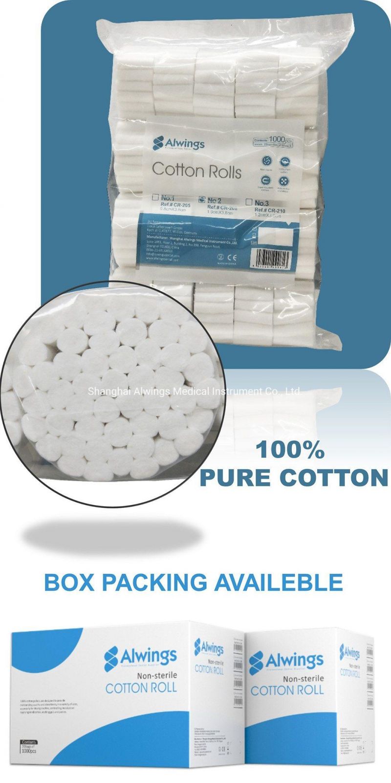 Alwings Medical Instrument 100% Pure Cotton Made Dental Cotton Rolls