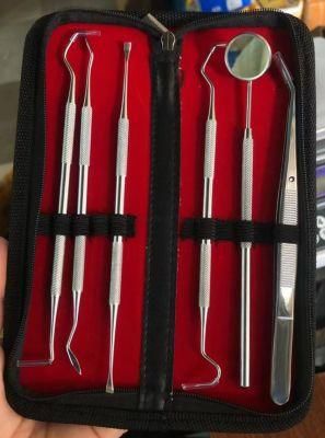 Oral Dental Exam Instruments Kit 6 in 1 Set with Stainless Steel Mouth Mirror/Probe/Tweezer/Sickle Scraper/Tartar Scraper/Gum Cleaner