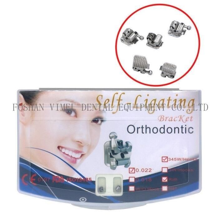 Dental Orthodontic Self-Ligating Metal Bracket Mini Roth 0.022 3-4-5 Hooks