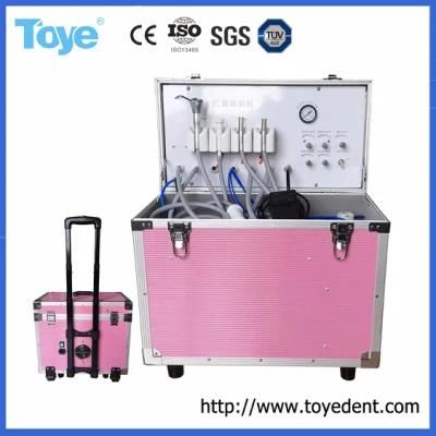 Pink Color Medical Supply Dental Portabl Unit with Air Compressor and Weak Suction System
