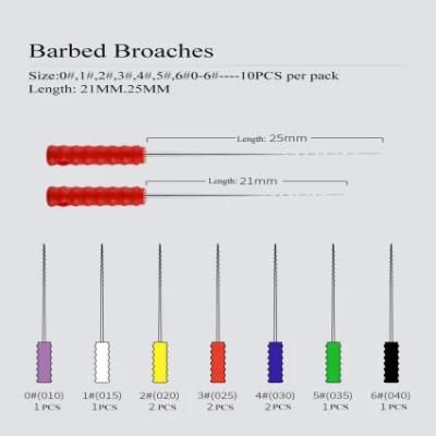 Lab Equipment Dental Barbed Broaches 25mm Assorted 10 Piece Stainless Steel Dental Files