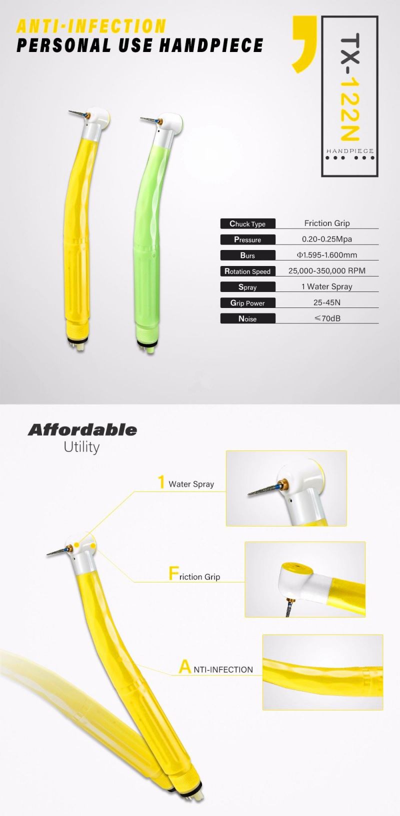 New Upgrade Anti-Infection Plastic Disposable High-Speed Handpiece