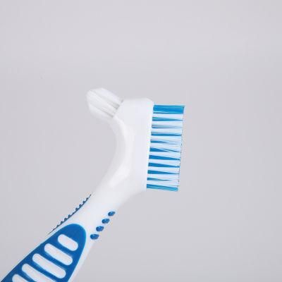 Denture Cleaning Brush Plastic Double Head Hard Nylon Bristle Tooth Brush