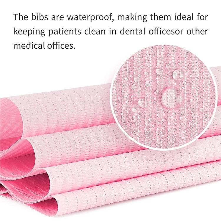 500 Pink Dental Bibs 3 Ply Waterproof Tattoo Bibs 13 X 18 Inches Disposable Patient Bib for Dentist