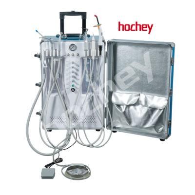 Hochey Medical Equipment Sample Available Stainless Steel Tank Portable Mobile Foldable Dental Unit with Air Compressor