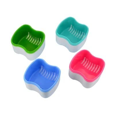Factory Price Denture Case Bath Dentures Container with Colorful Strainer OEM