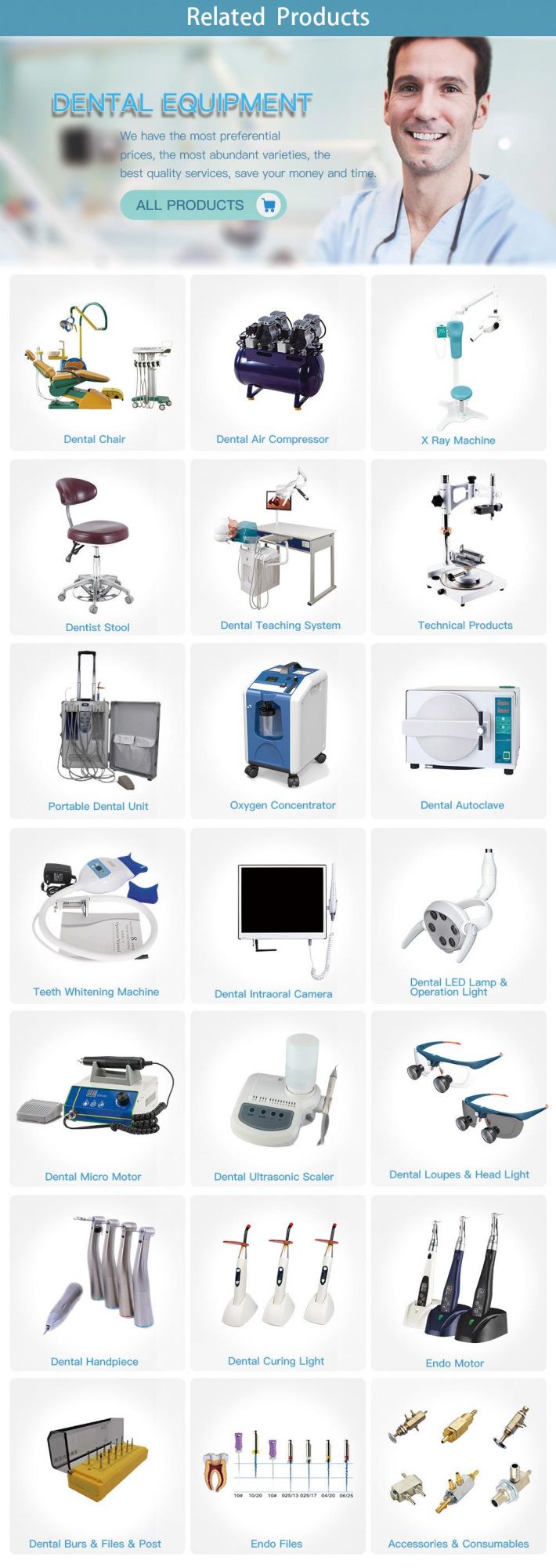 Hot Selling Dental Equipment Manufacterer Good Price of Complete Dental Chair Unit with Operation LED Lamp