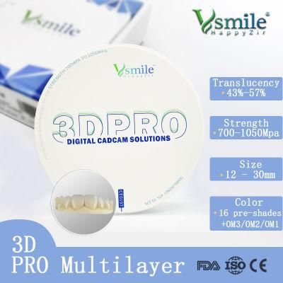 Dental Cadcam 95*16mm 3D PRO Multilayer Zirconia Blocks 95mm Zirconia Blanks for Zirkonzahn System