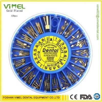 120PCS/Box Dentist Conical Screw Posts Kits Conical Nordin Dental Material Gold Plated