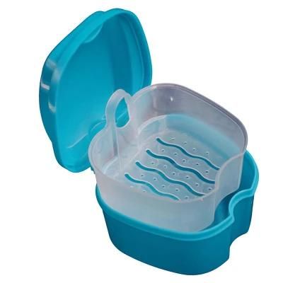 Denture Bath Box Case Dental False Teeth Storage Box Container with Strainer Basket for Travel Artificial Tooth Cleaning