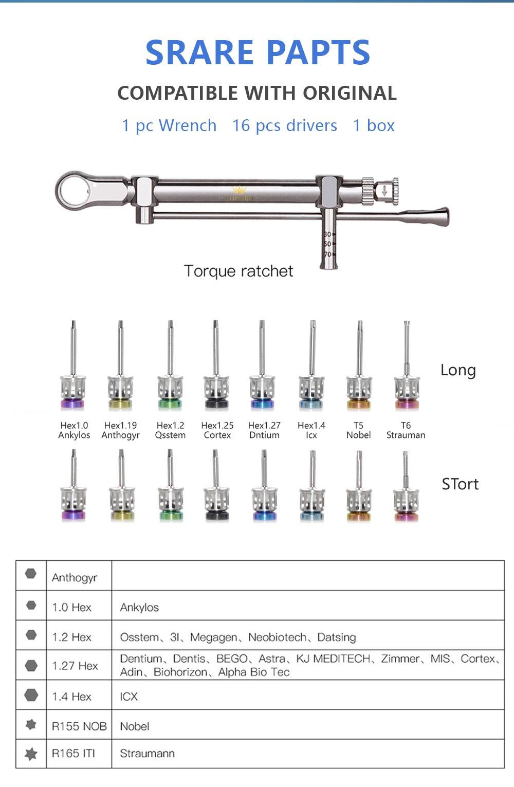 Implant Universal Torque Wrench Ratchet Kit and Screw Drivers Prosthetic Kit