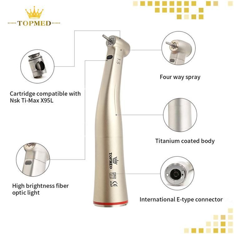 Dental Equipment Medical Instrument 1: 5 Increasing Contra Angle Push Button Fiber Optic Low Speed Handpiece