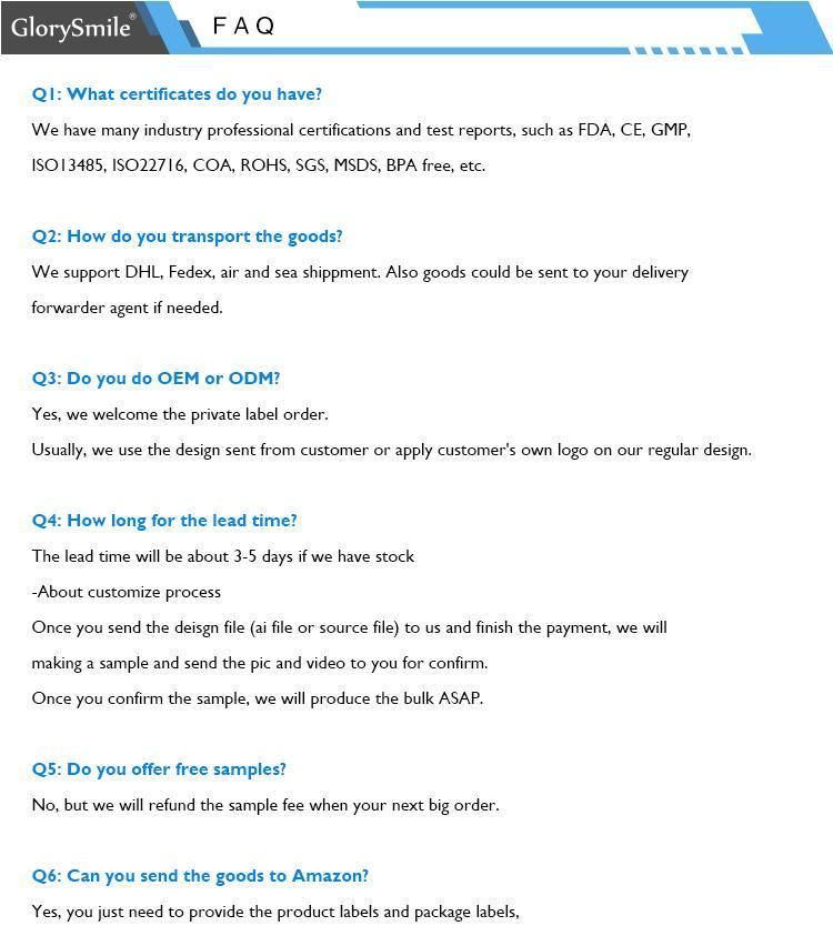 MSDS Registered Manufactory Glory Smile Dental Bright Custom Service Home Use Blue Non-Peroxide Teeth Whitening Strips