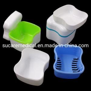 Large/Small Plastic White Denture Box with Blue/Green Soak Basket
