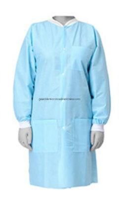 Disposable Clothing SMS Custom Dental Lab Coat with Knit Cuffs and Collar, Against Soild Dusts and Minor Splashing