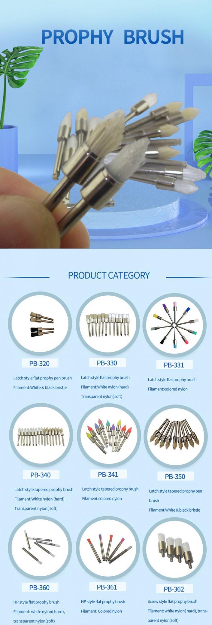 Full Medical Dental Polishing Prophy Brushes Nylon Material Brushes